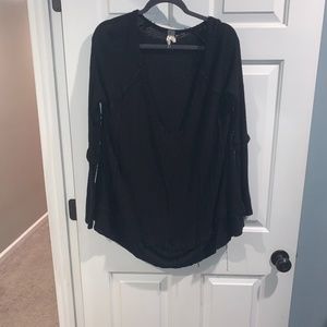 Black Free People V-neck waffle T